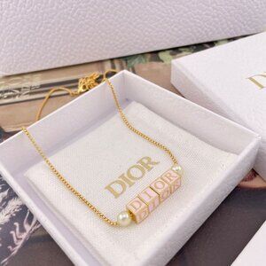 Dior Necklace - D-dice cube pink lacquered necklace